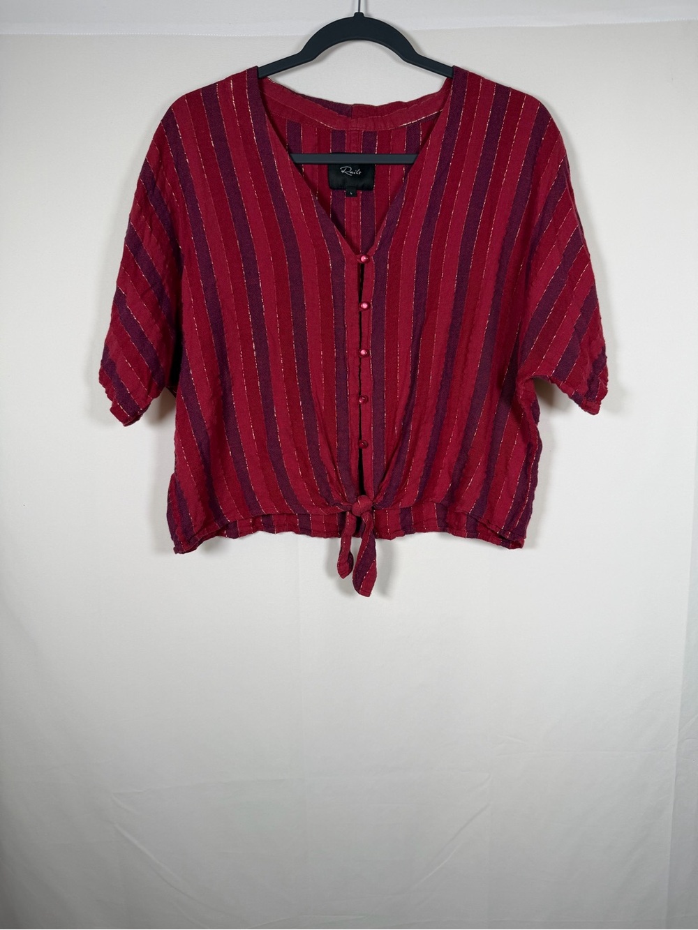 Rails Thea Rouge Stripe Red and Burgundy Button Down Tie-Front Blouse